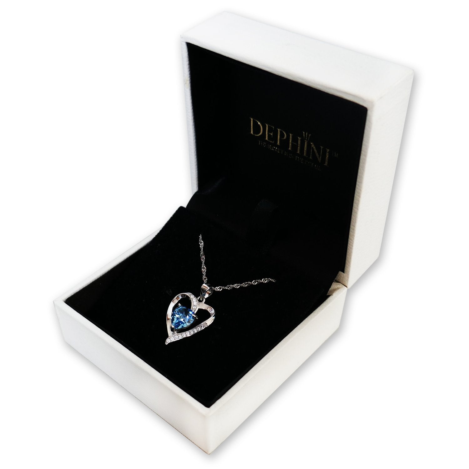 最先端 DEPHINI 925 Heart Necklace 925 Heart Aqua Sterling Silver with  Sterling Branded CZ Aqua CZ Crystal Pe